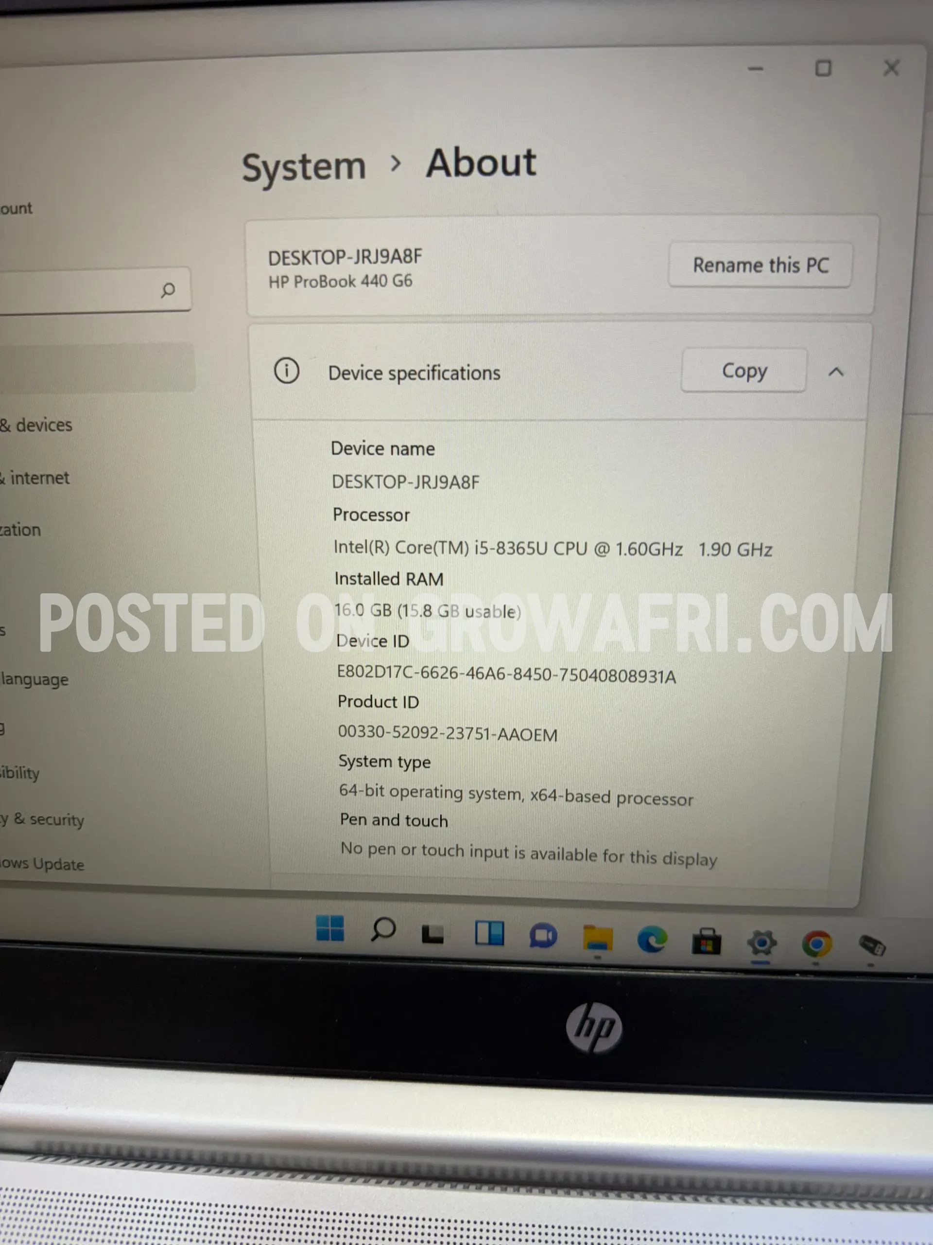 HP Probook 440 g6  Intel Core i5 @ 1.8Ghz (8CPUs) 16gb ram ; 256gb ssd Backlit Keyboard 14” FHD display 8th generation