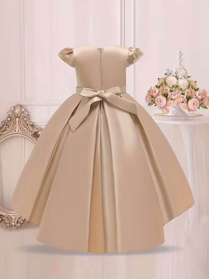 Elegant Girls Sleeveless Gown with Butterfly Bow