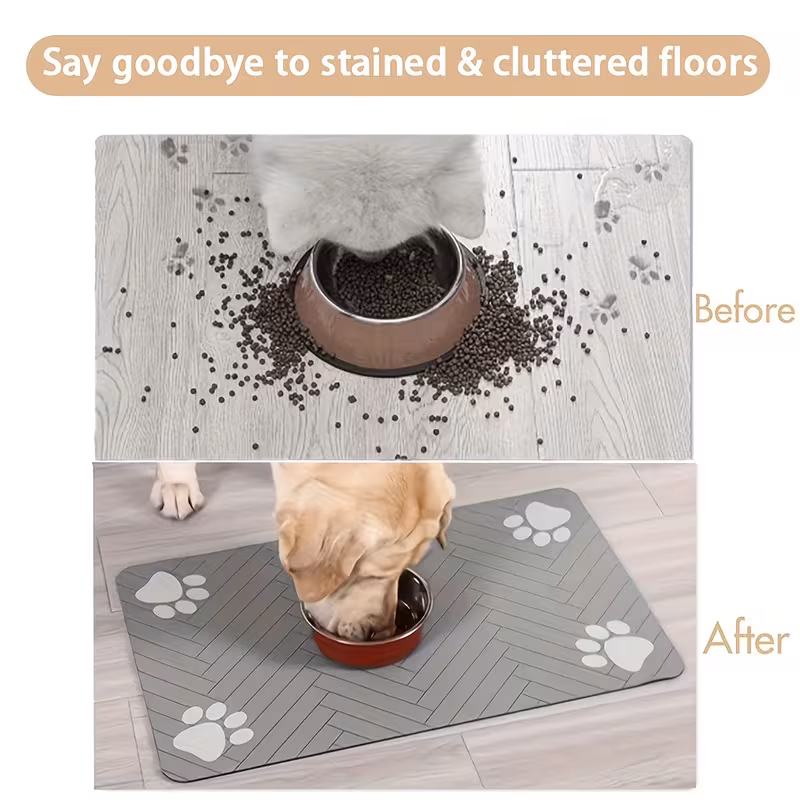 Personalized Quick-Dry Pet Feeding Mat with Name &amp; Paw Print Design