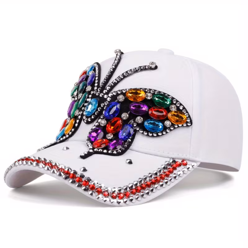Women's Stylish Baseball Cap with Colorful Gemstone Design