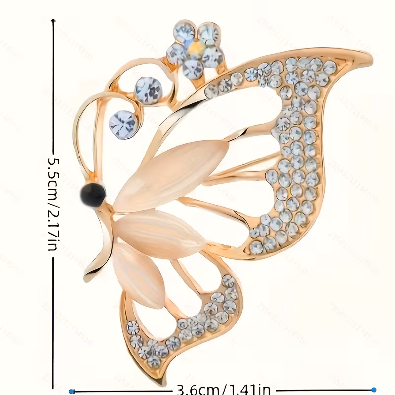 1 elegant Golden butterfly brooch set with sparkling synthetic.