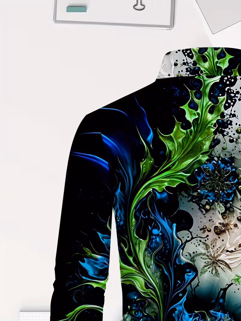 Men's Casual Long Sleeve Shirt with Unique Print