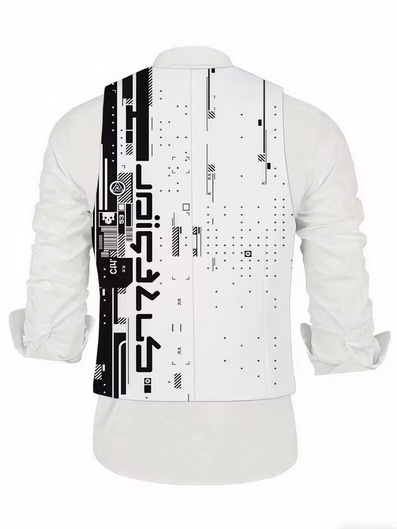 Men's Vest + Trousers Suit with Black and White Abstract Geometric Pattern, Casual Trendy Digital Print Suit.