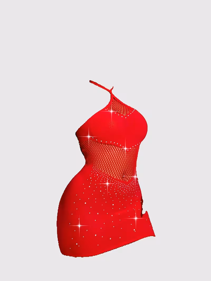 Women's Sheer Red Halter Neck Dress