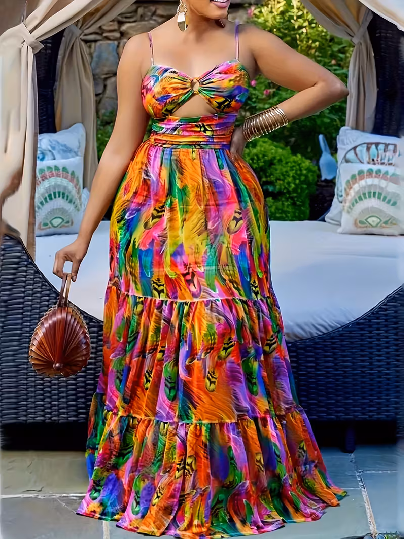 Sexy Tropical Floral Print Spaghetti Suspended 