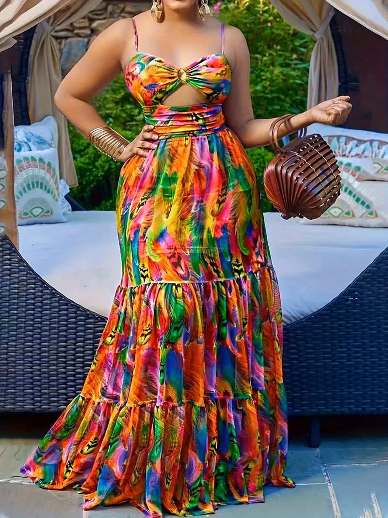 Sexy Tropical Floral Print Spaghetti Suspended 