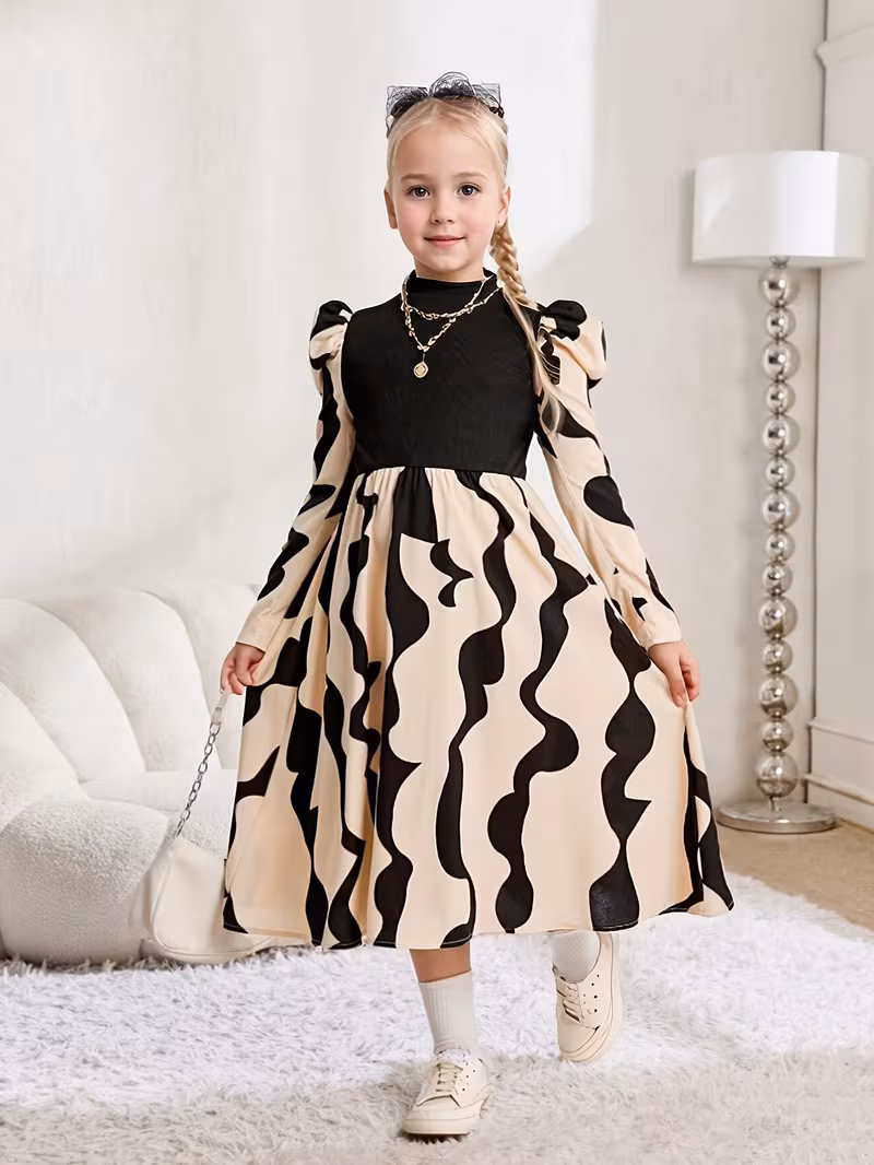 Girls Dress with Puff Sleeves 