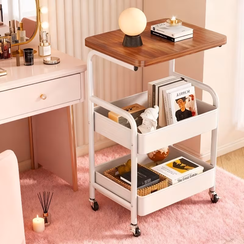 Luxury Wooden Stainless Steel 3-Tier Rollimg cart