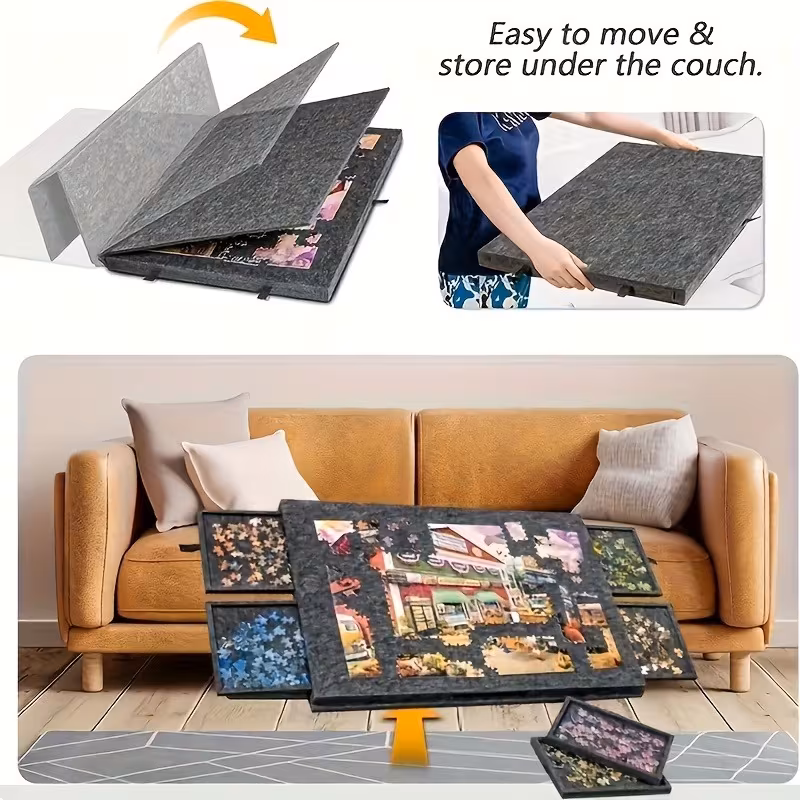 Multi-Functional Rotating Puzzle Table with 6 Lidded Drawers + Tiltable Puzzle Board, 2-in-1 Stand Design 